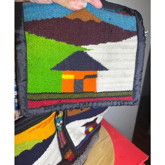 Boho Wool Backpack Aztec Print Linedd Hippie Retro Western Homemade - Picture 8 of 10